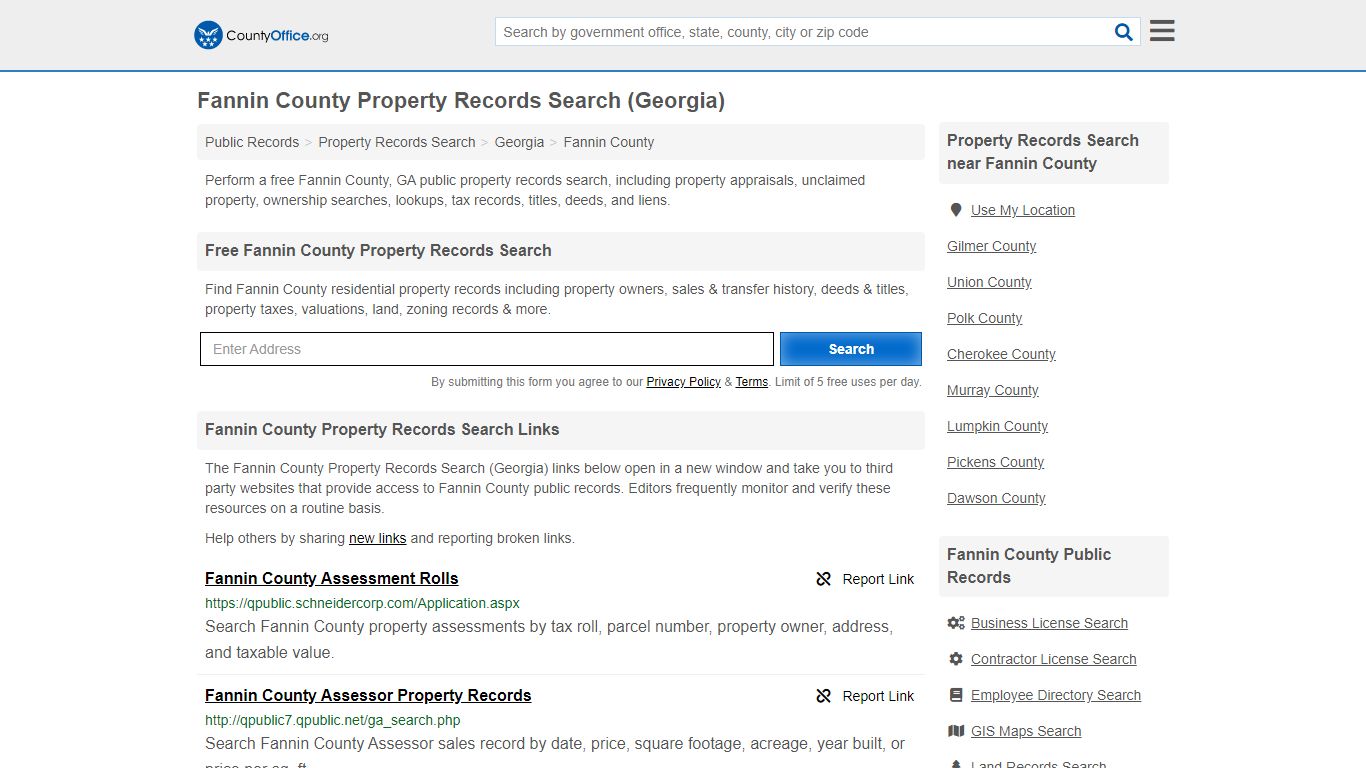 Property Records Search - Fannin County, GA (Assessments ...